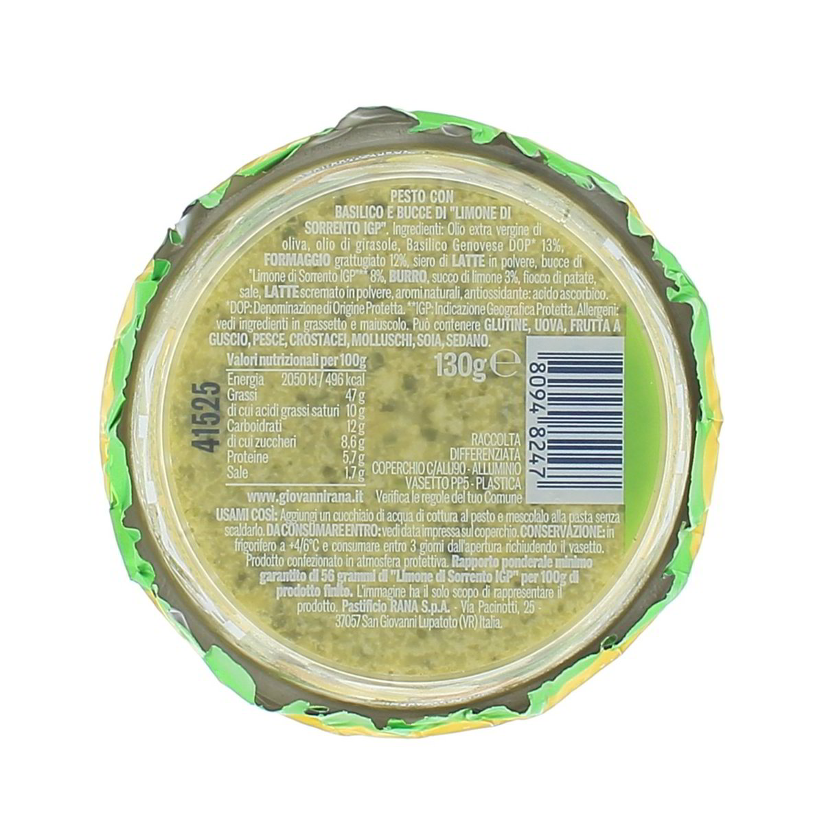 Rana Pesto Fresco Di Basilico E Scorza Di Limone Basilico Genovese Dop Limoni Di Sorrento Igp 130 g — immagine 3