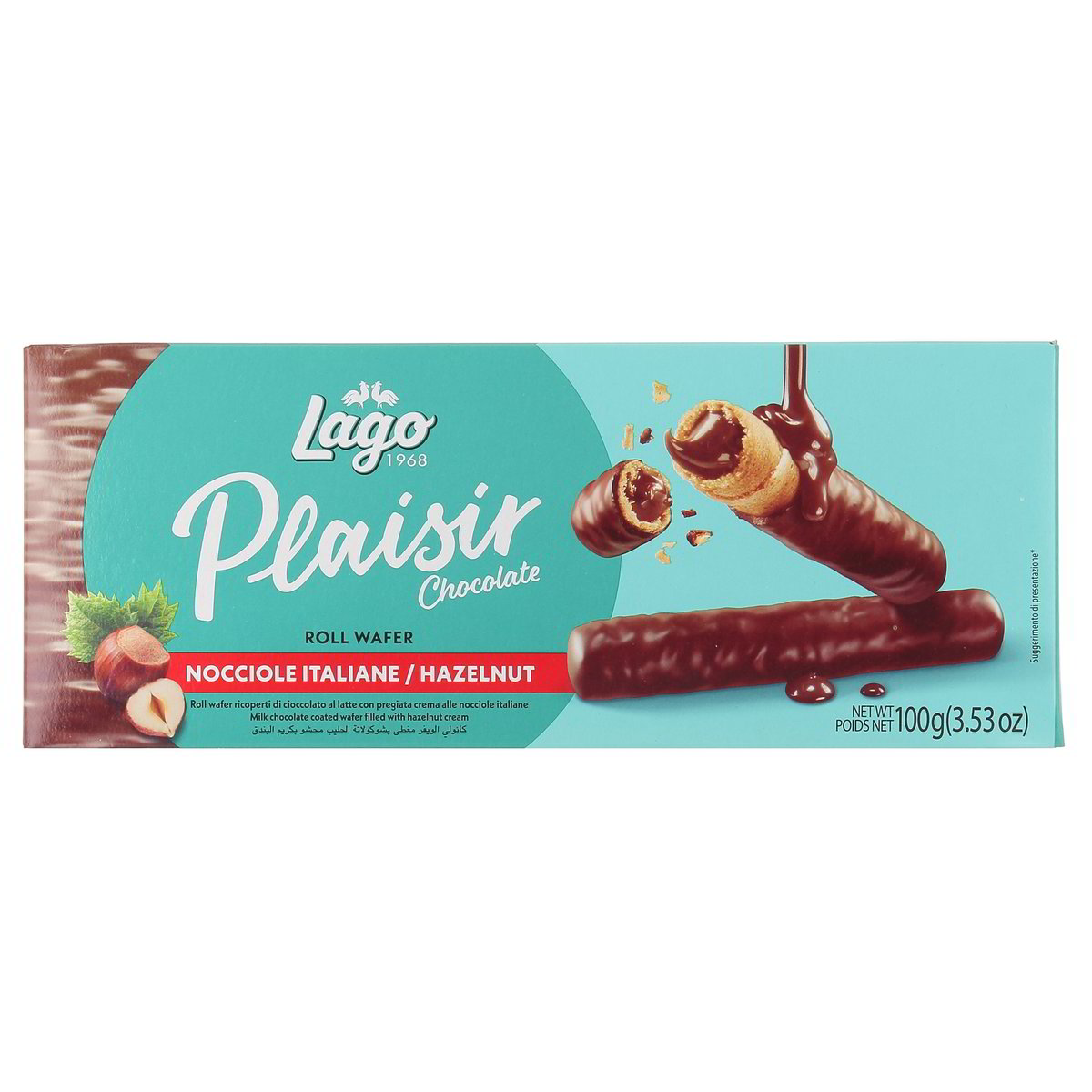 Lago Plaisir Chocolate Roll Wafer Ricoperti Di Cioccolato Al Latte Con Crema Alle Nocciole Italiane 100 g