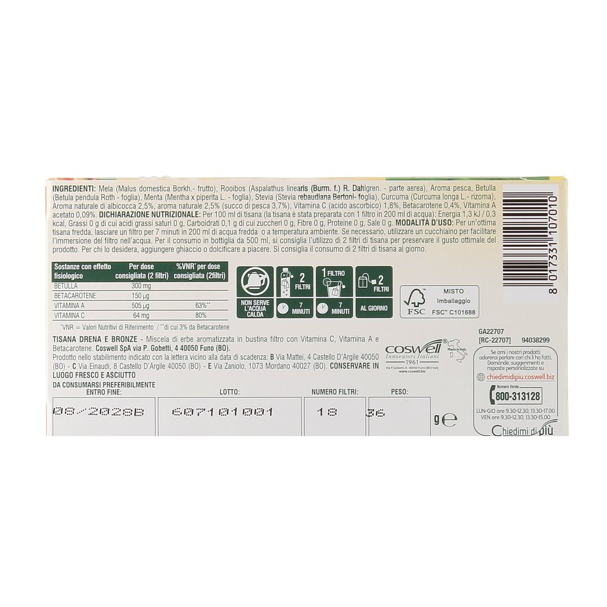 L'Angelica Tisana Fredda Drena E Bronze Con Betacarotene Albicocca Pesca E Betulla 18 Filtri 36 g — immagine 3
