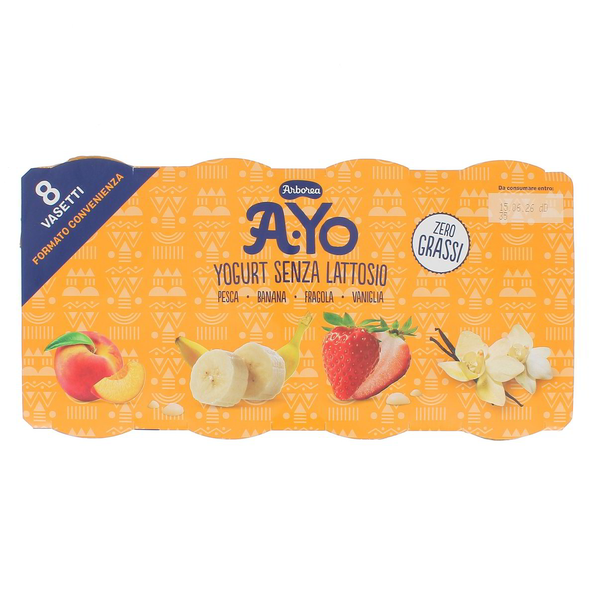 Arborea Ayo Yogurt Senza Lattosio Zero Grassi Pesca Banana Fragola Vaniglia 8x125 g
