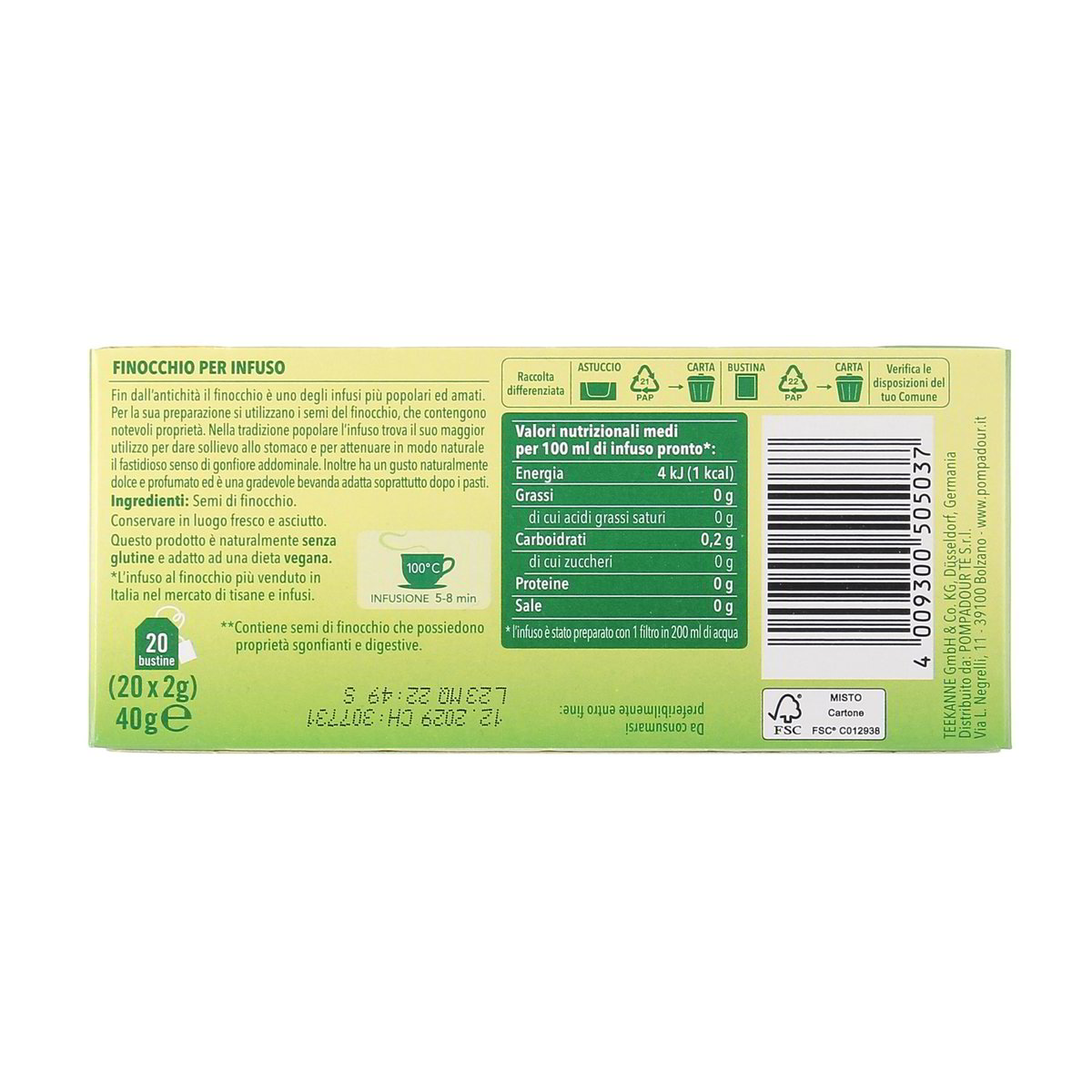 Pompadour Infuso Finocchio 20 Filtri 40 g — immagine 3