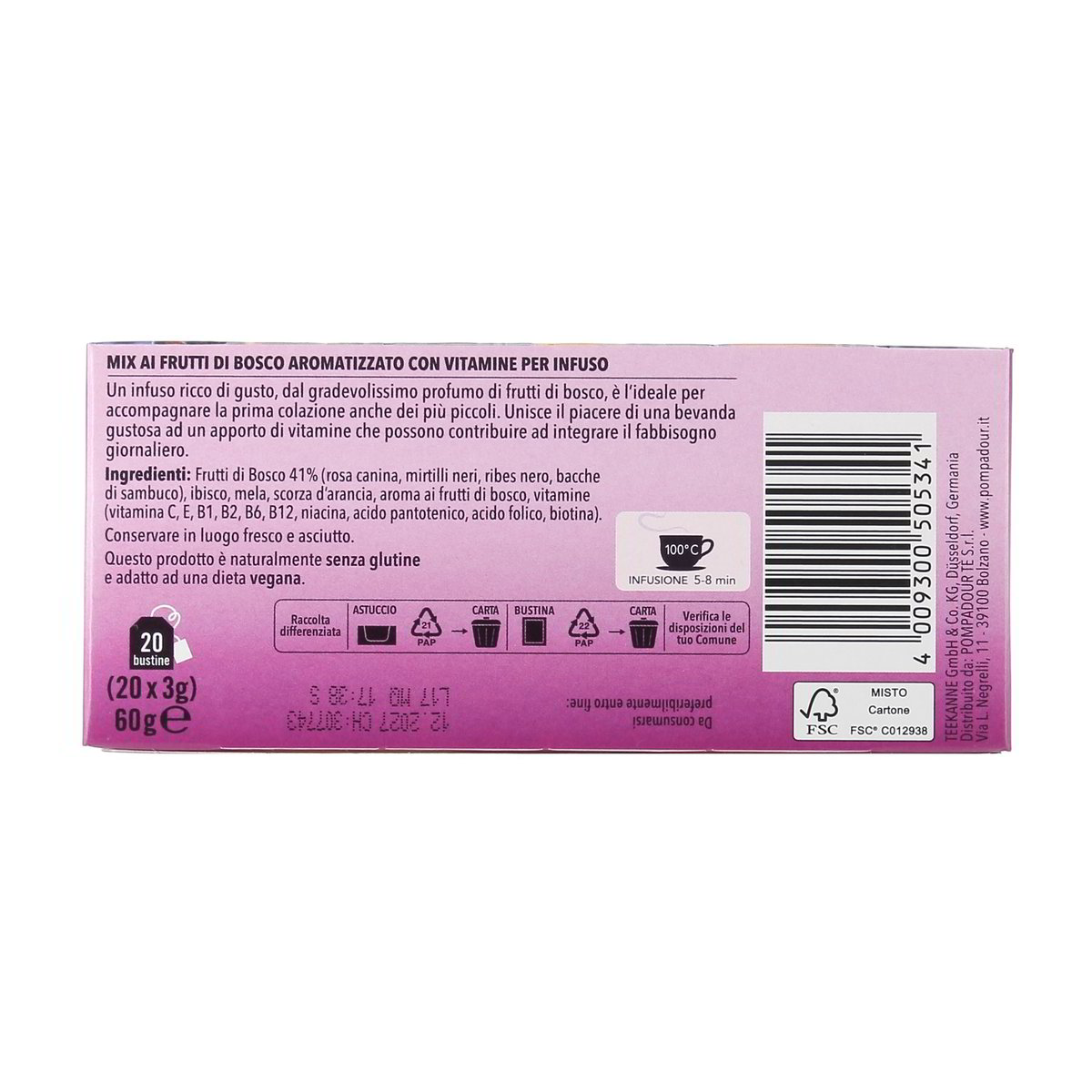 Pompadour Infuso Frutti Di Bosco E Vitamine 20 Filtri 60 g — immagine 3