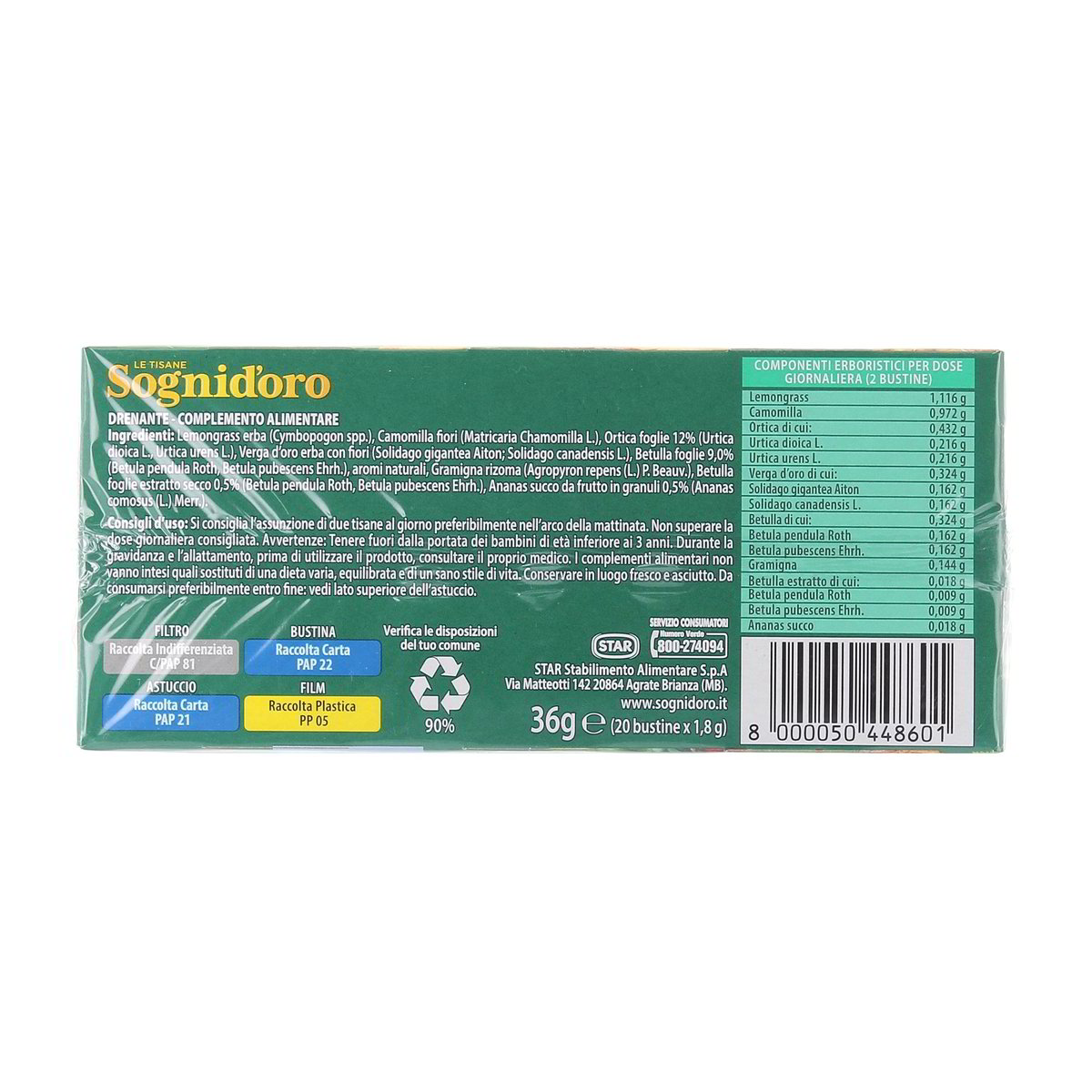 Sognid'Oro Tisana Drenante Con Betulla E Ananas 20 Filtri 40 g — immagine 3