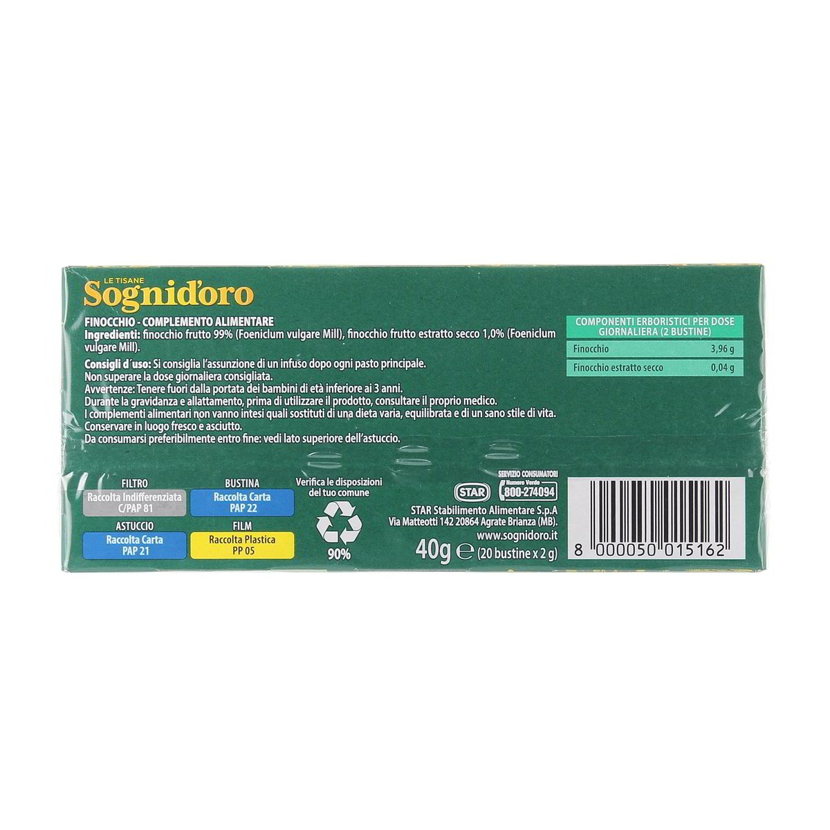 Sognid'Oro Tisana Al Finocchio 20 Filtri 40 g — immagine 3