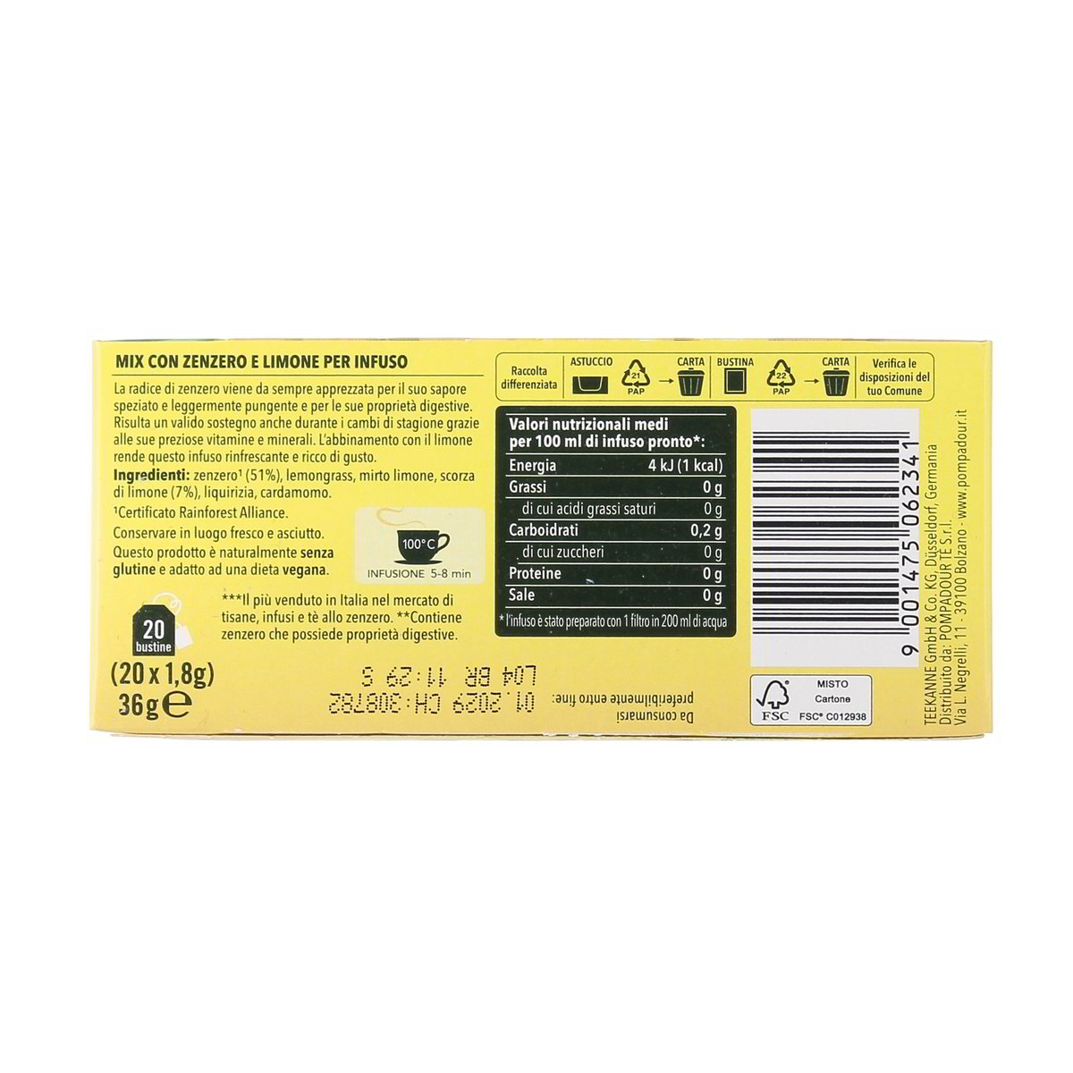 Pompadour Infuso Zenzero E Limone 20 Filtri 36 g — immagine 3