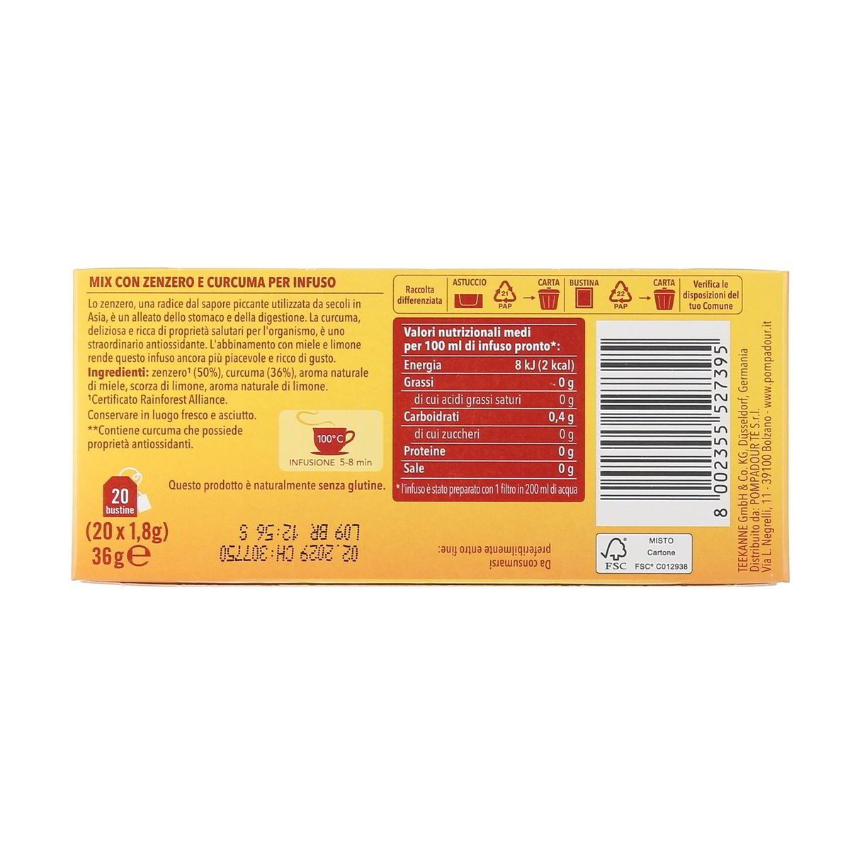 Pompadour Infuso Zenzero Curcuma 20 Filtri 36 g — immagine 3