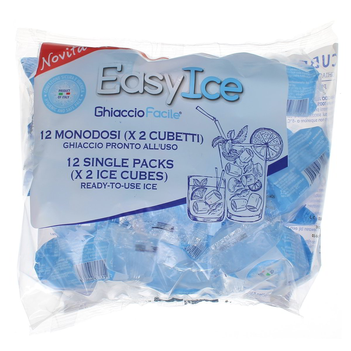 Easy ICE 12 Monodosi Da 2 Cubetti Di Ghiaccio 24 cubetti - 720 g totali