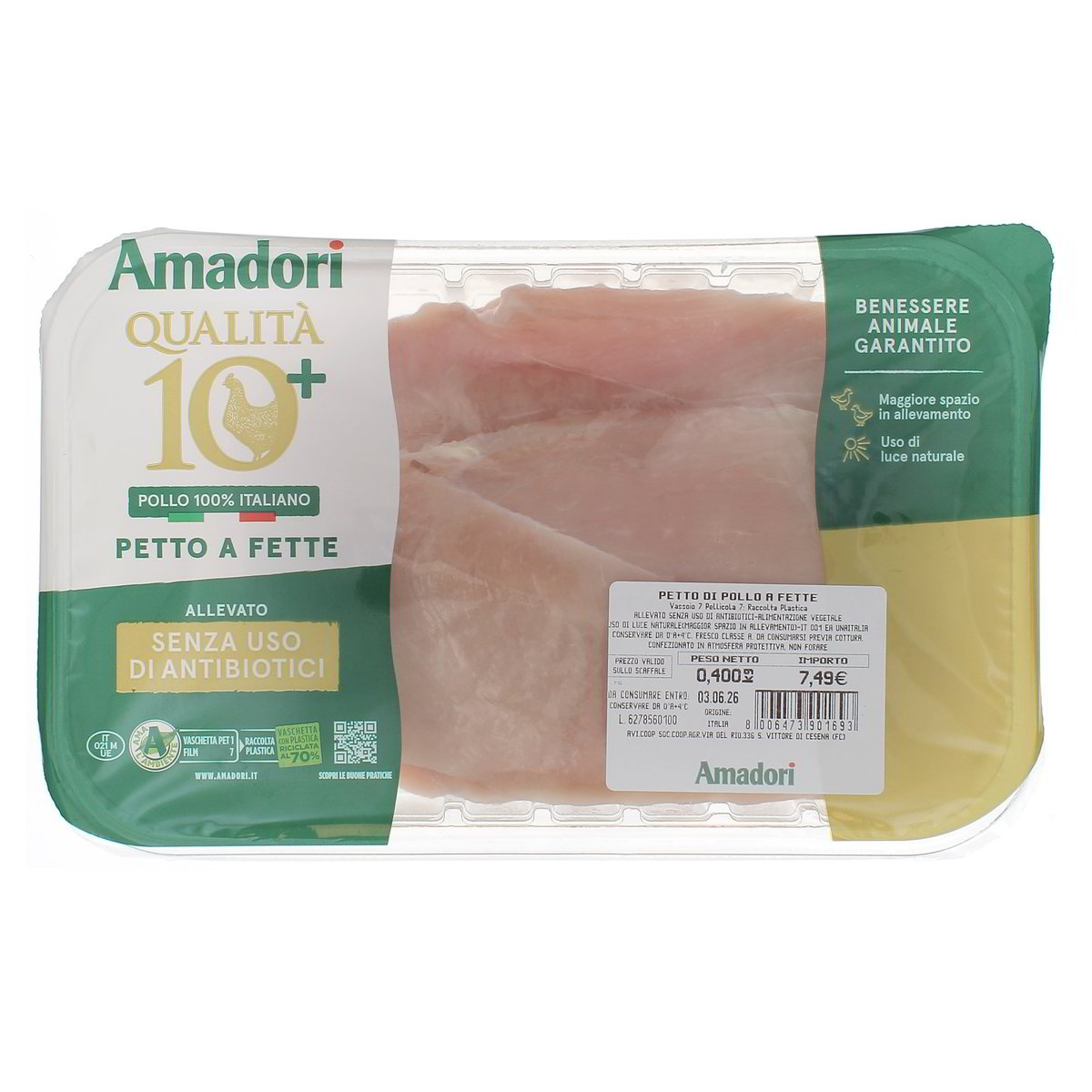 Amadori Petto Di Pollo A Fette Qualita 10+ Senza Uso Di Antibiotici 400 g