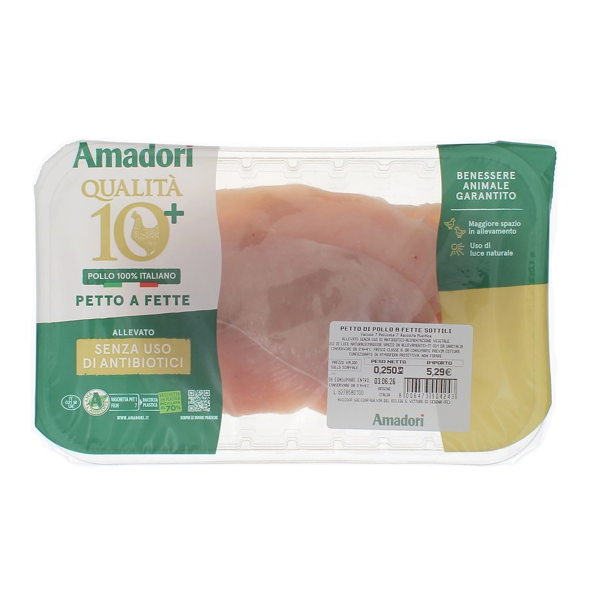 Amadori Petto Di Pollo A Fette Sottili Qualita 10+ Senza Uso Di Antibiotici 250 g