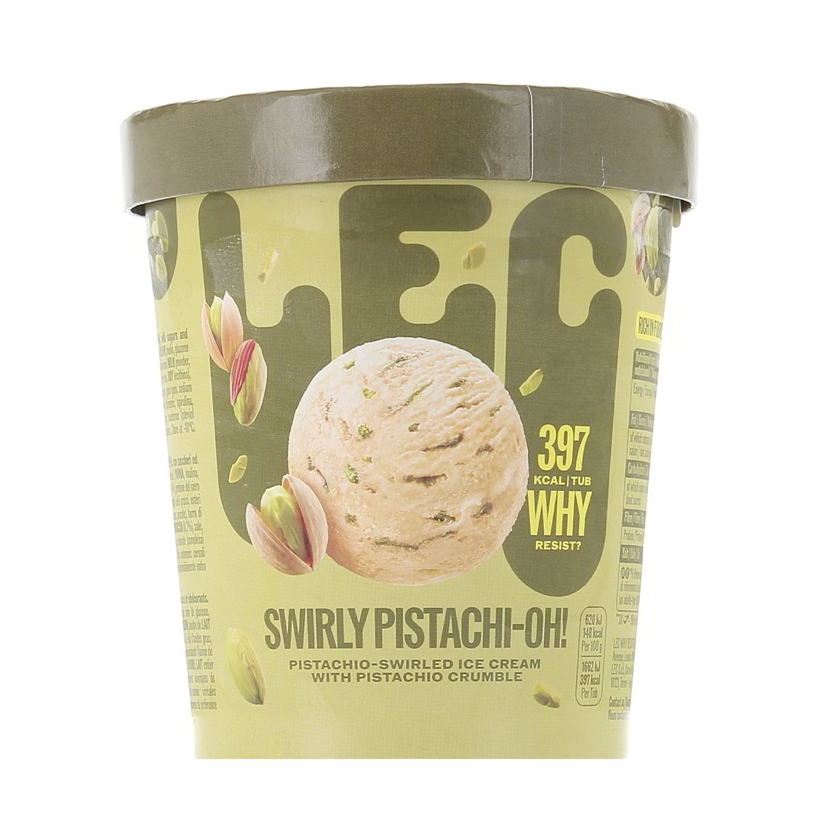 LEC Swirly Pistachi-Oh! Gelato Con Variegato Al Pistacchio E Granella Di Biscotti Al Pistacchio 268 g