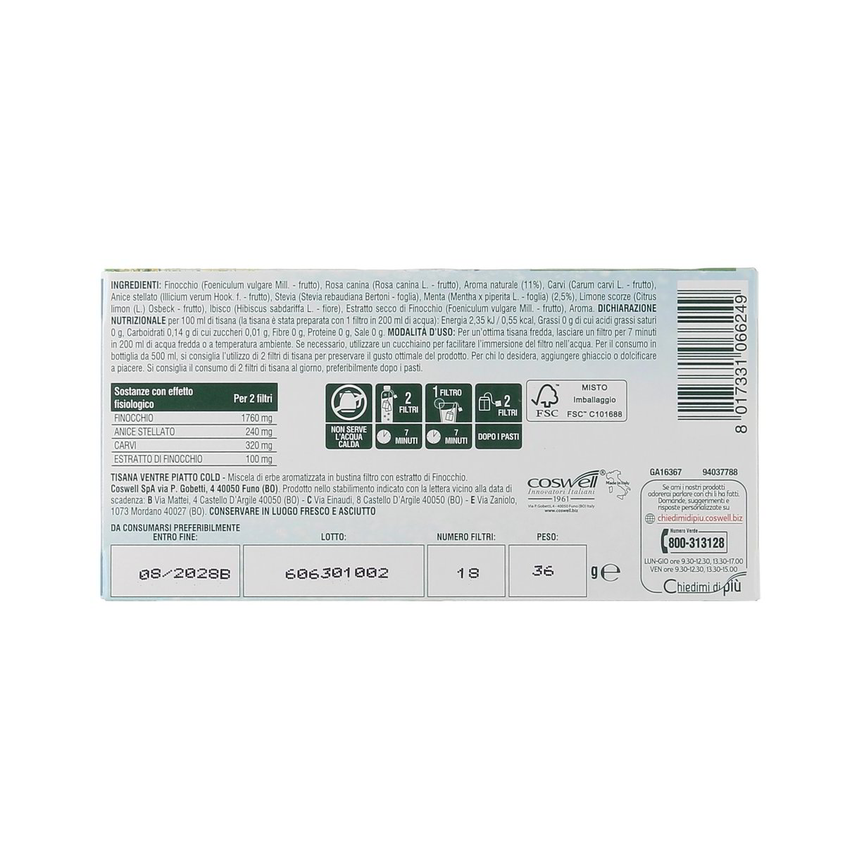 L'Angelica Tisana A Freddo Ventre Piatto Cold Pompelo Finocchio Menta 18 Filtri 36 g — immagine 3