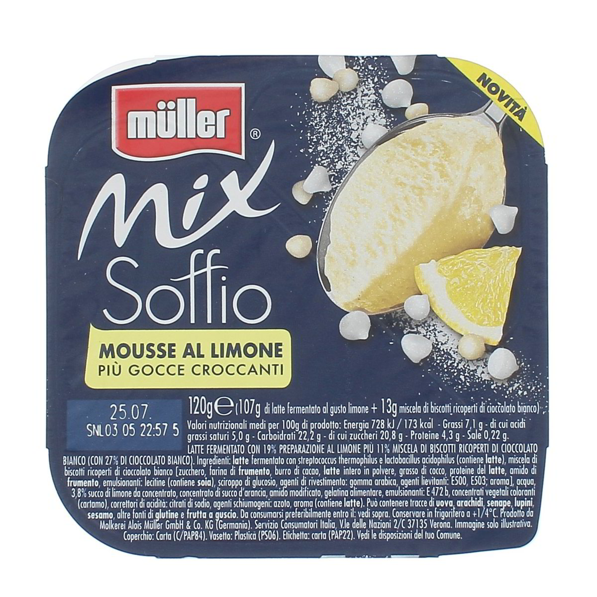 Müller Mix Soffio Mousse Al Limone Piu Gocce Croccanti 120 g