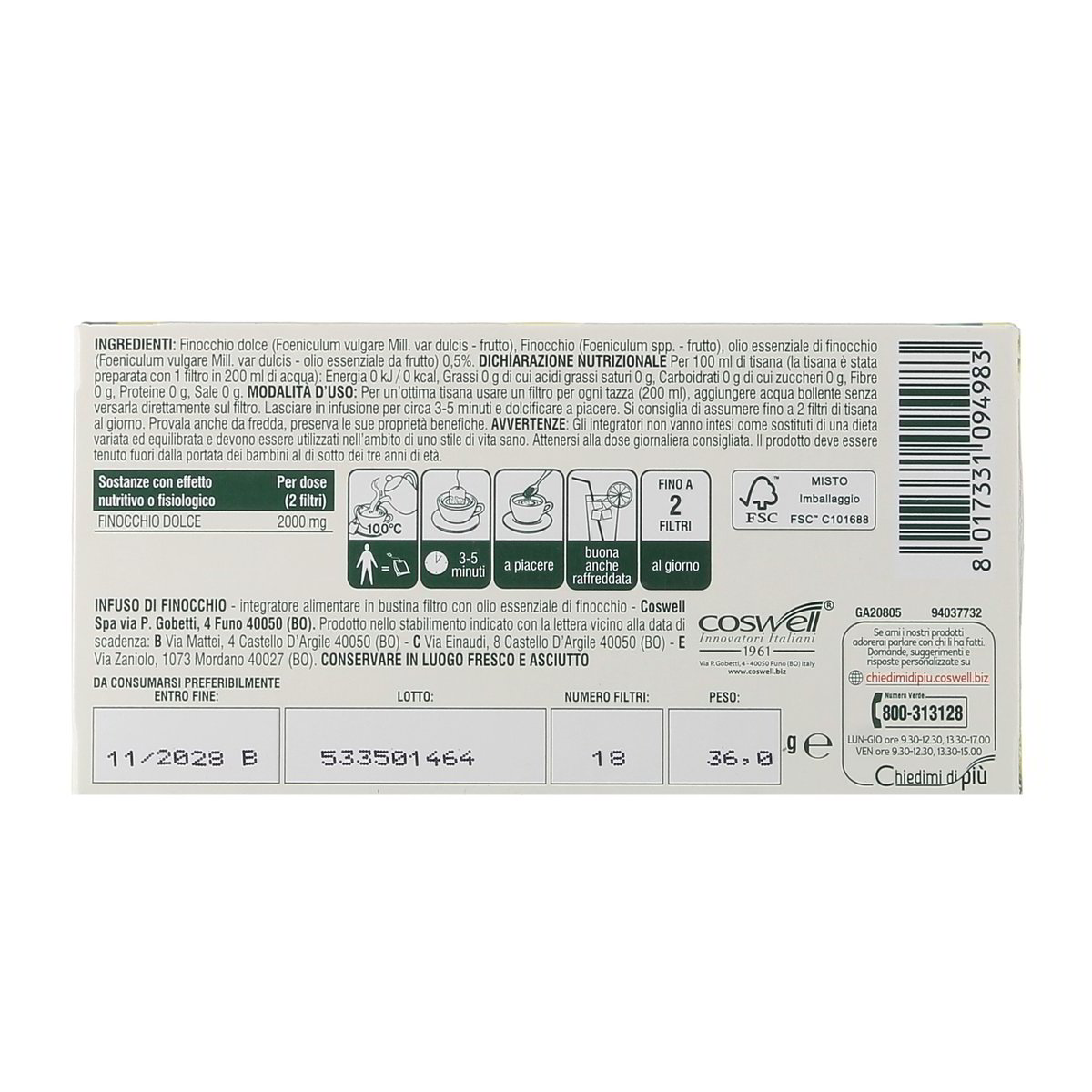 L'Angelica TISANA AL FINOCCHIO 18 filtri 36 g — immagine 3
