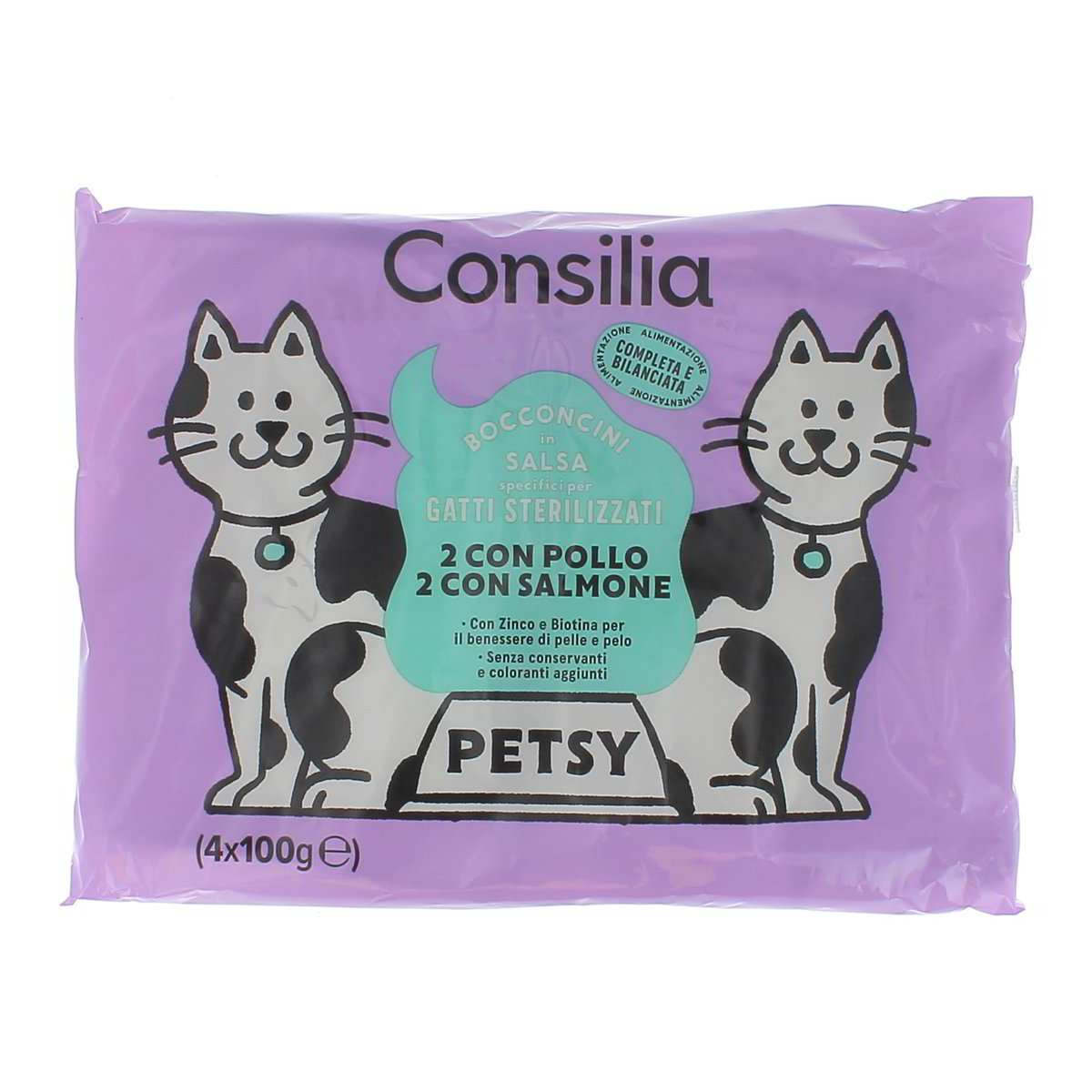 Consilia Petsy Bocconcini In Salsa Per Gatti Sterilizzati 2 Con Pollo 2 Con Salmone 4x100 g