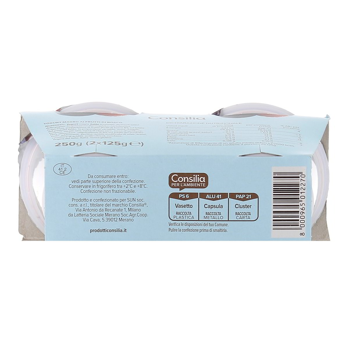 Consilia Yogurt Magro Con Frutti Di Bosco 0,1% Grassi 2x125 g — immagine 3