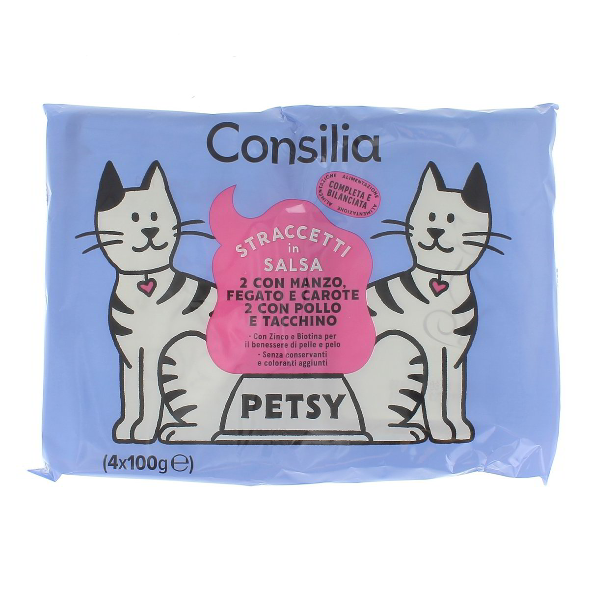 Consilia Petsy Straccetti In Salsa Con Manzo Fegato E Carote Con Pollo E Tacchino 4x100 g