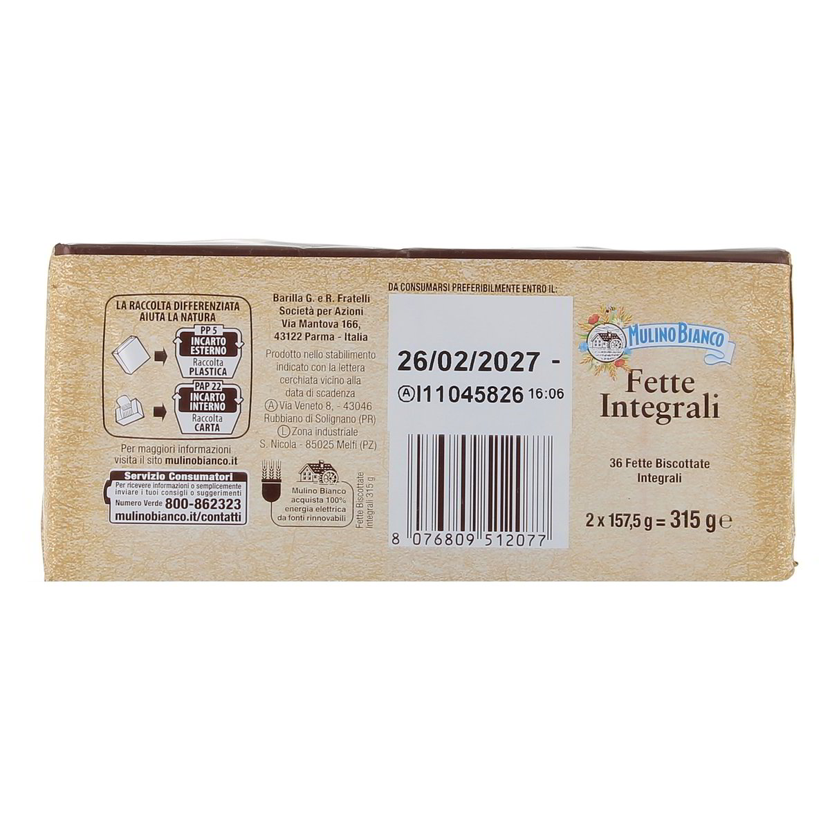 Mulino Bianco Fette Biscottate Integrali 315 g — immagine 3