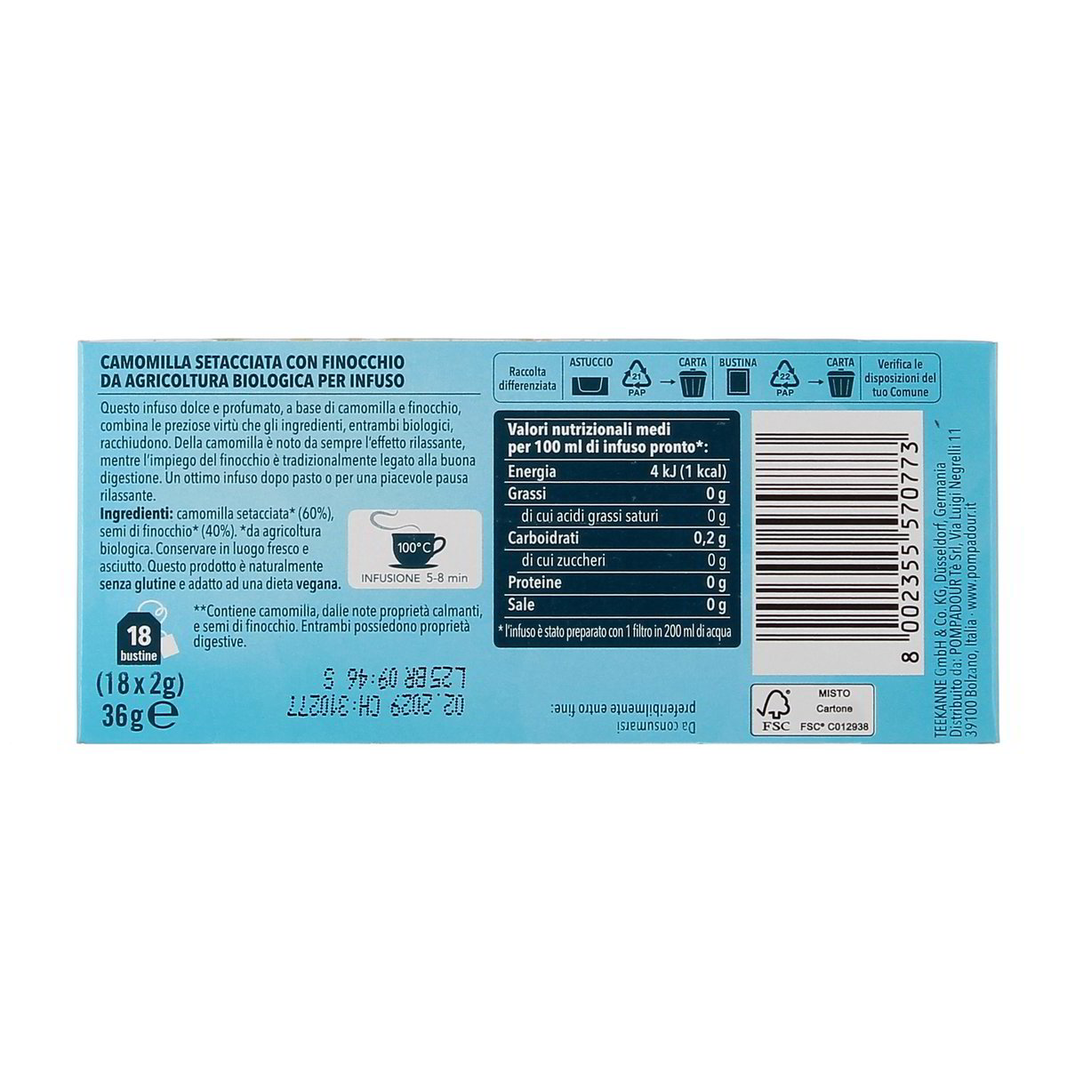 Pompadour Camomilla Finocchio Bio 18 Filtri 36 g — immagine 3
