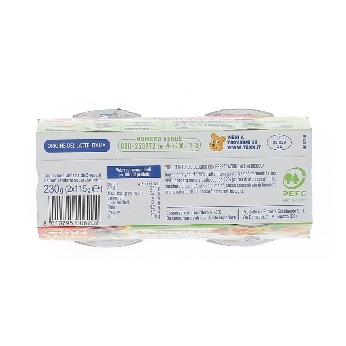 Fattoria Scaldasole Yogurt Intero Bio Con Albicocca 2x115 g — immagine 3