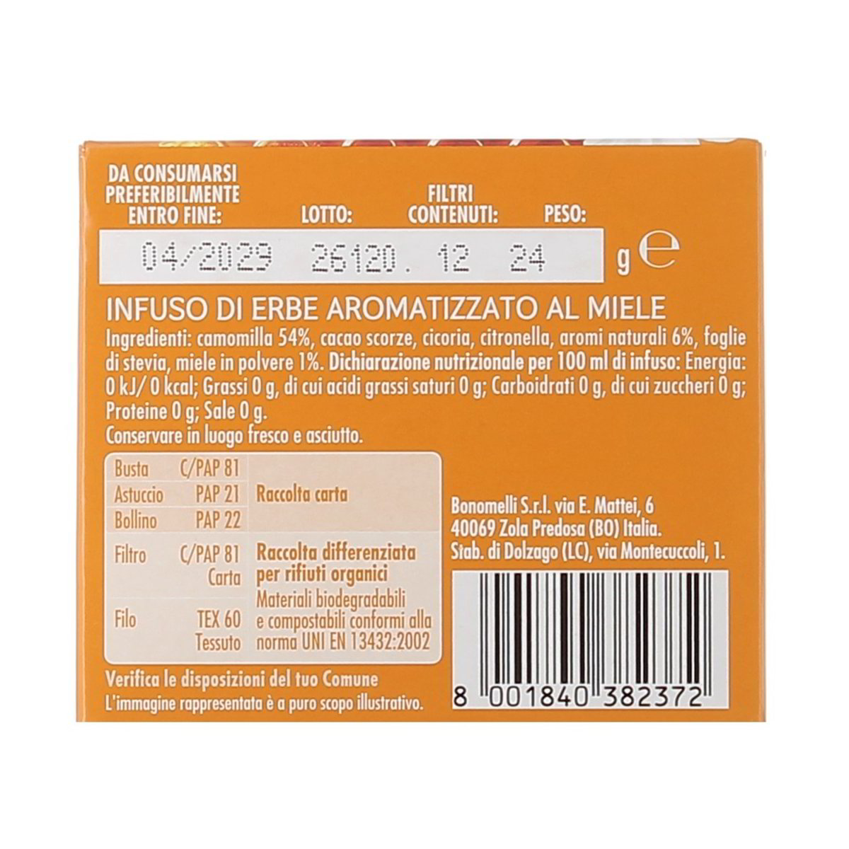 Bonomelli Infusi Armoniosi Camomilla E Miele 12 pezzi — immagine 3
