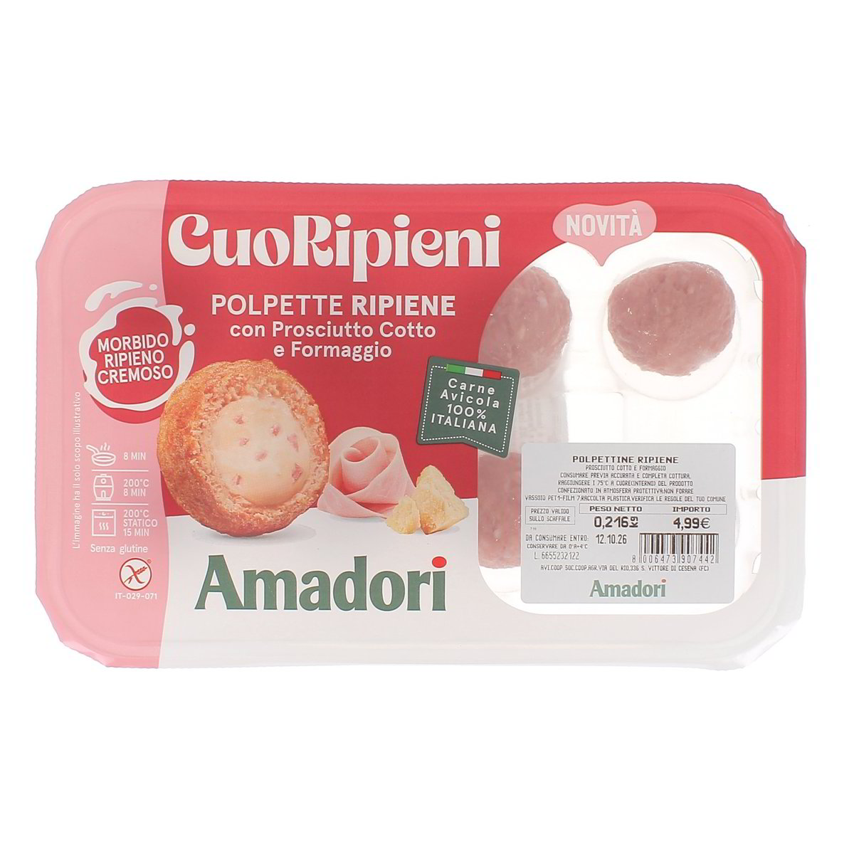 Amadori Cuoripieni Polpette Ripiene Con Prosciutto Cotto E Formaggio 216 g