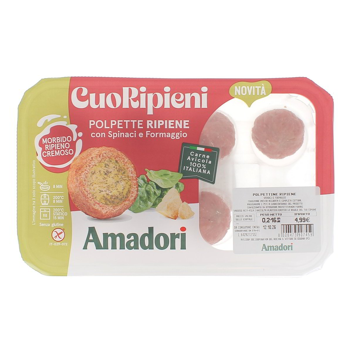 Amadori Cuoripieni Polpette Ripiene Con Spinaci E Formaggio 216 g