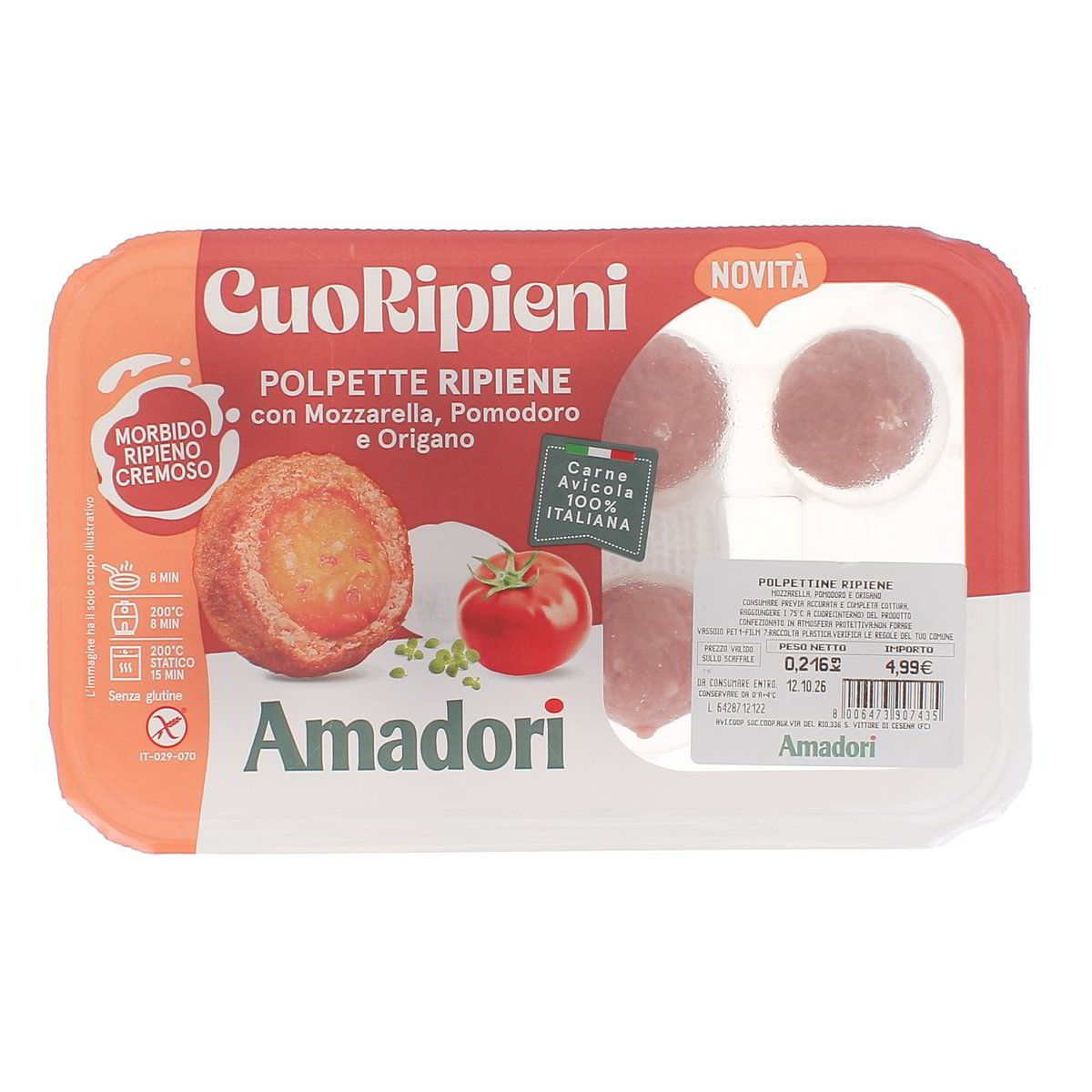 Amadori Cuoripieni Polpette Ripiene Con Mozzarella Pomodoro E Origano 216 g