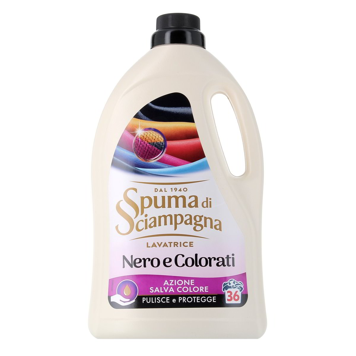 Spuma di Sciampagna Detersivo Liquido Lavatrice Nero E Colorati 36 Lavaggi 1620 ml