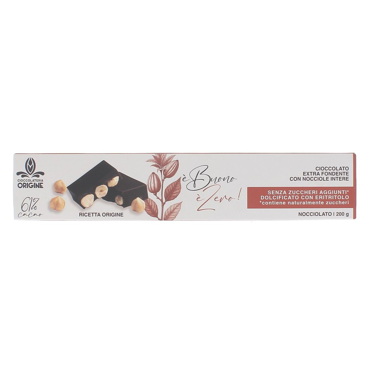 Origine Torrone Cioccolato Extra Fondente Con Nocciole Intere 200 g